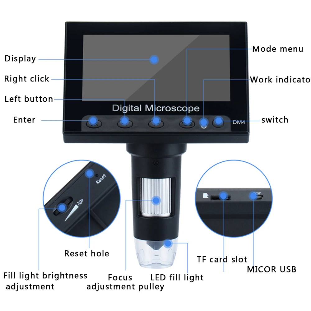 1000X 4.3'' LCD Digital Microscope Portable Desktop Electronic Endoscope Magnifier | Инструменты