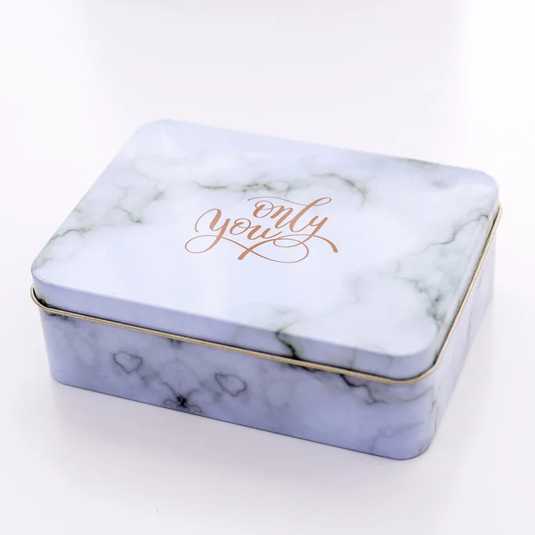 Creative tinplate marble texture storage case stationery holder daily desktop sorting box wedding candy box school office supply - Цвет: Зеленый