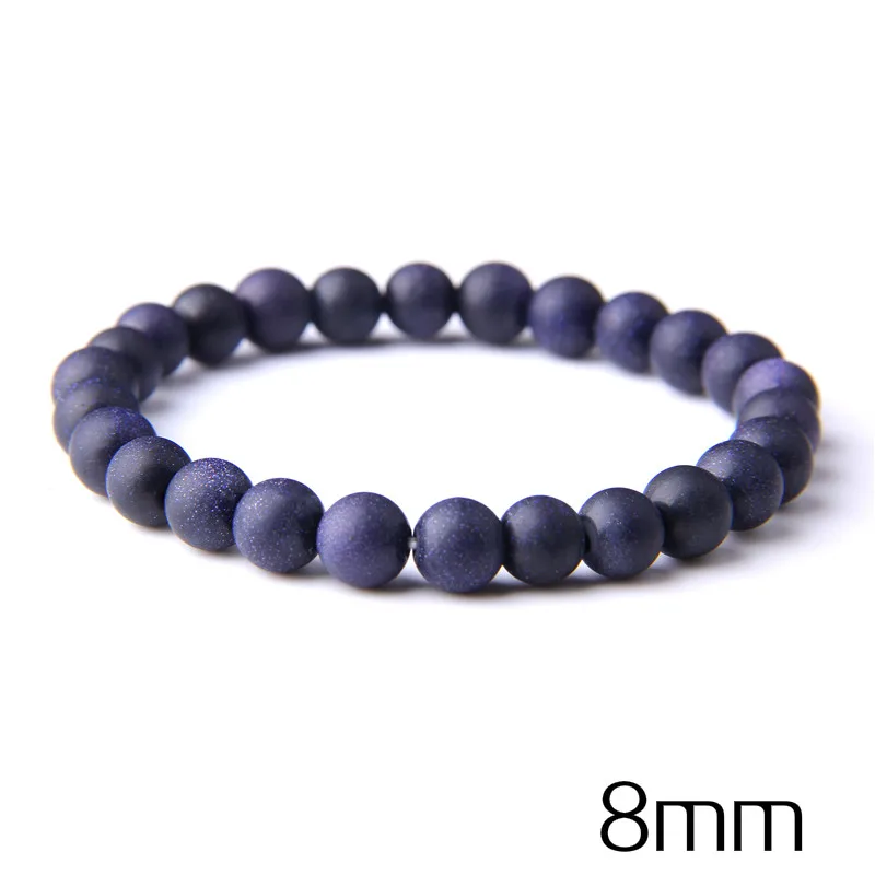 8mm Matte sandstone Модные Браслеты 8-10 мм из натурального голубого песчаника для женщин и мужчин, подарок для влюбленных, ювелирные изделия, браслет с солнечной системой и браслет - Окраска металла: 8mm Matte sandstone