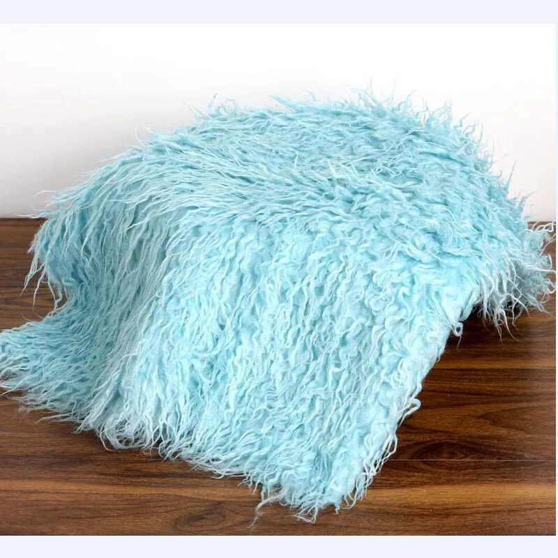 blue Newborn Baby Soft Faux Fur Photograph Prop Blanket Infant Sleeping Swaddle Blankets Baby Shower Gift 50x80cm - Цвет: blue