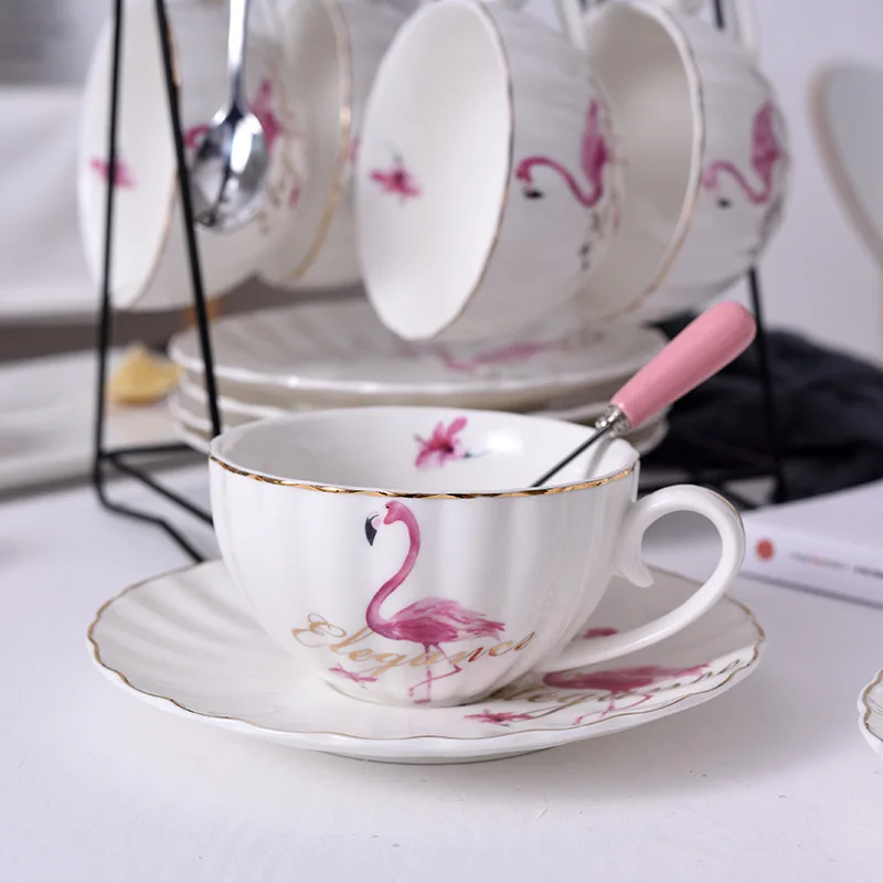 Скандинавский фламинго 2 шт. керамическая чашка для кофе и блюдце чайная кофейная