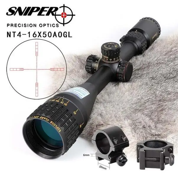 with-Picatinny-Ring3 5 шт. SNIPER NT 4-16X50 AOGL охотничьи оптические прицелы тактический оптический прицел полный размер стекло травленая сетка RGB с подсветкой прицел - Цвет: with-Picatinny-Ring3