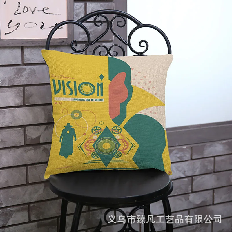 Подушечка для дивана из хлопкового льна "Film Avenger League 2" в домашнем европейском стиле для украшения автомобиля, подарка, спальни. Наволочка для подушки 45*45 см.