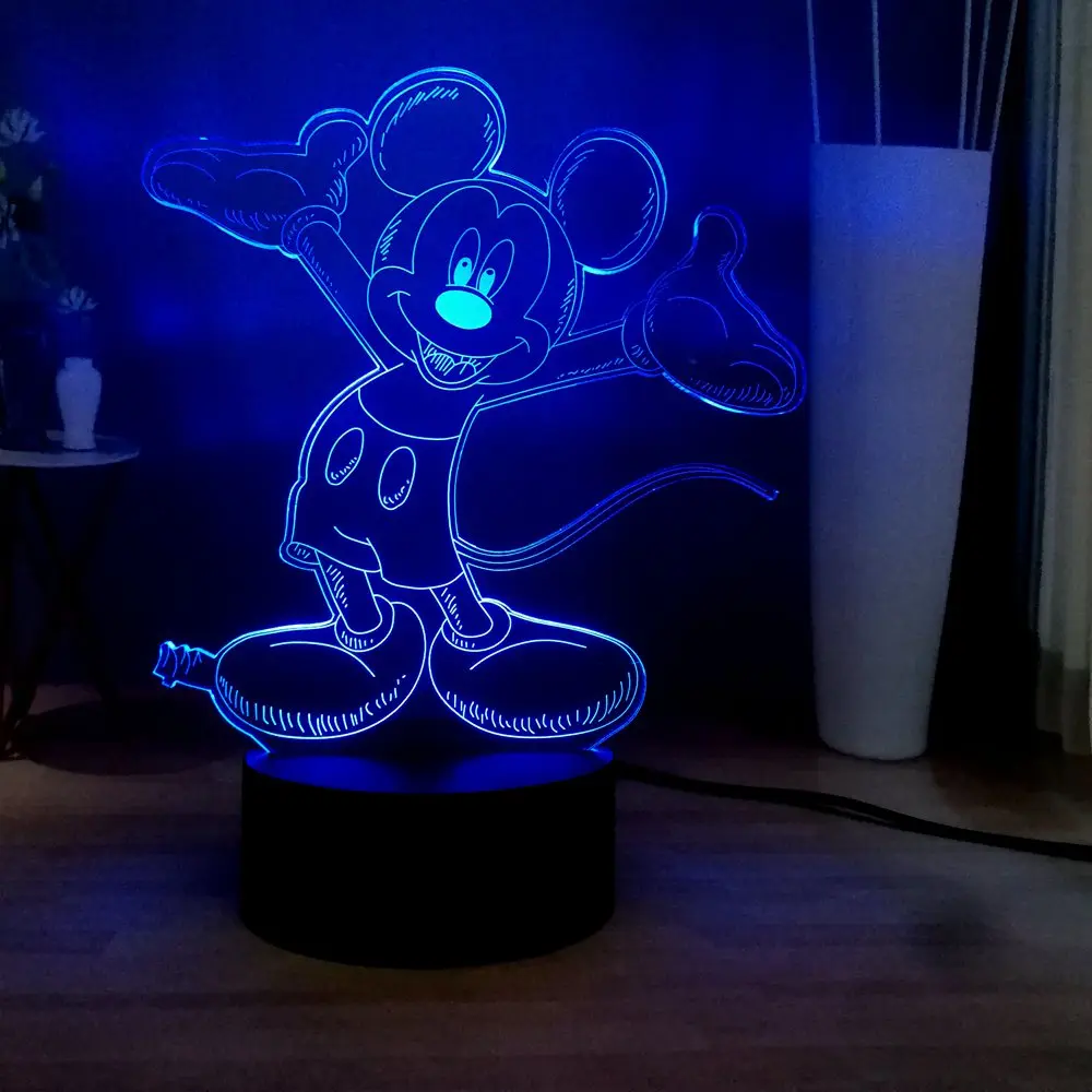 Hug the naughty Mickey Mouse 3D креативная Иллюзия Ночник LED украшение комнаты для мальчиков