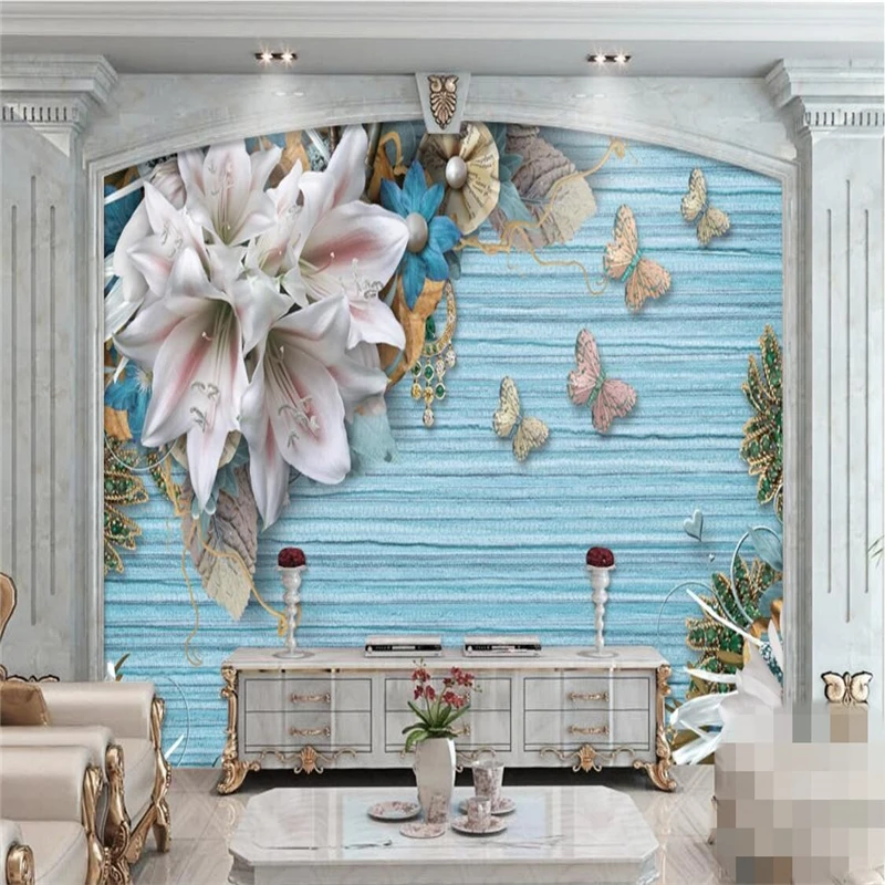 beibehang Wallpaper Mural Wall Sticker Mediterranean Retro Flower Jewelry TV Background papel de parede | Обустройство дома