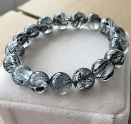 Натуральный Бразилия 10 мм Черный Rutilated кварцевые хрустальные бусины браслет