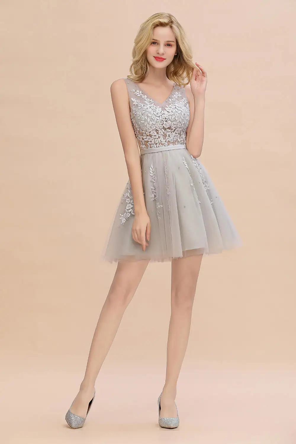 Вечернее Платья 2019 До Колена Сексуальные Иллюзионные Высокие Низкие Кружевные