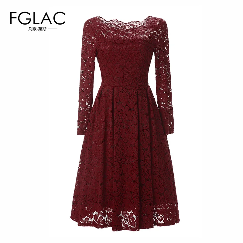 Женское платье FGLAC модное повседневное кружевное с вырезом лодочкой элегантное