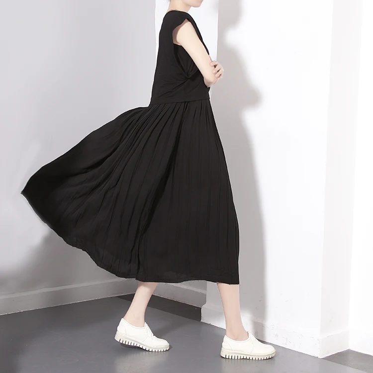 [TWOTWINSTYLE] 2016 новый летний свободные рукава плиссированные подшивание платье