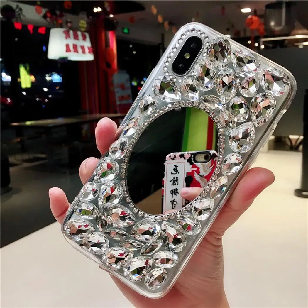 silver for 7 8 Креативные Rhinestone задняя крышка-чехол для телефона с зеркалом для макияжа для серебро iPhone легко надевается и снимается - Цвет: silver for 7 8
