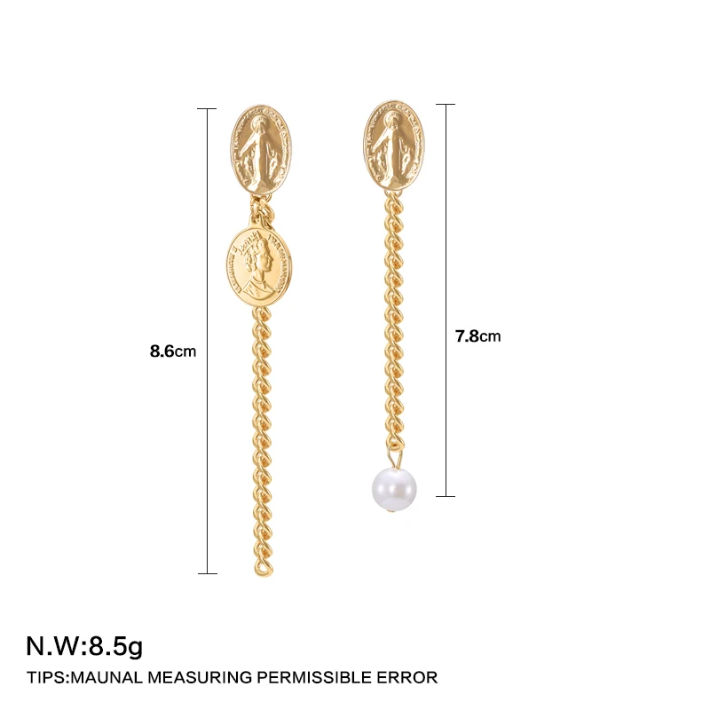 LILIE&ampWHITE Fashion Coins Long Drop Asymmetrical Earrings 2018 Gold Color Chain Imitation Pearls Women Jewelry HC | Украшения и