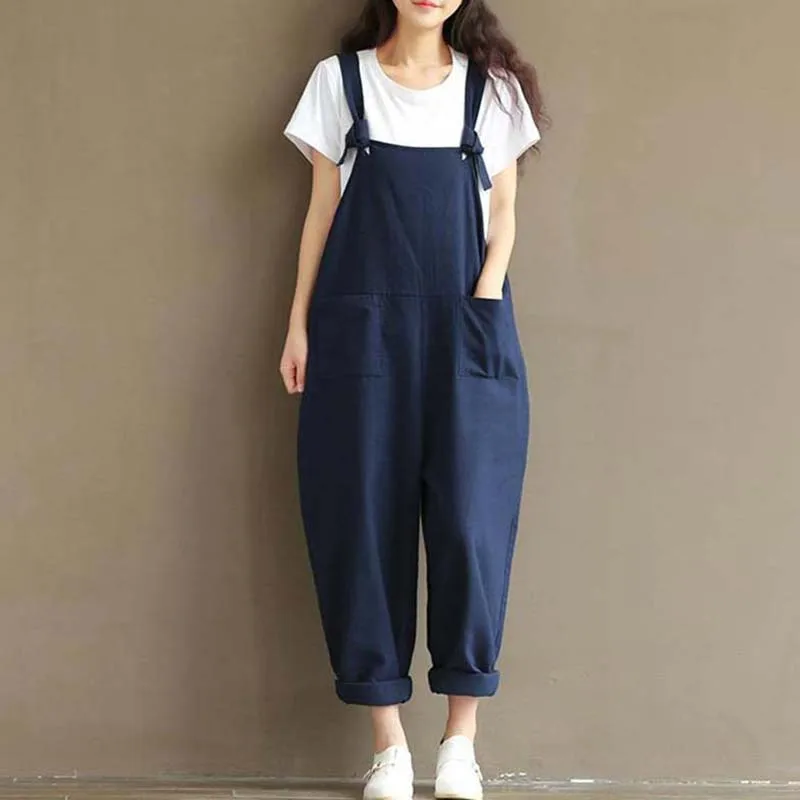 Комбинезоны-новинка в стиле ретро Свободные Большой Размеры синий хлопок