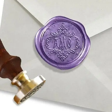 

Personalized Monogram 3-Initial Custom Wax Seal Stamp 1" Die- #2106 Carson Font in Scroll Border