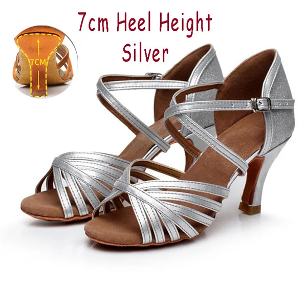 Silver 7cm Heel Профессиональная женская обувь для танцев сальсы; Цвет серебристый, золотой; скидка; обувь для латинских танцев; популярная пикантная обувь для сальсы; женская обувь на каблуке 5 см/7 см - Цвет: Silver 7cm Heel