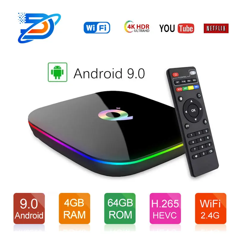 Q + TV Box Android 9 0 четырехъядерный cortex A53 wifi 4K 4 GB/32 GB GB/64 H.264 MVC до 1080P 60fps PK T95Q Youtube