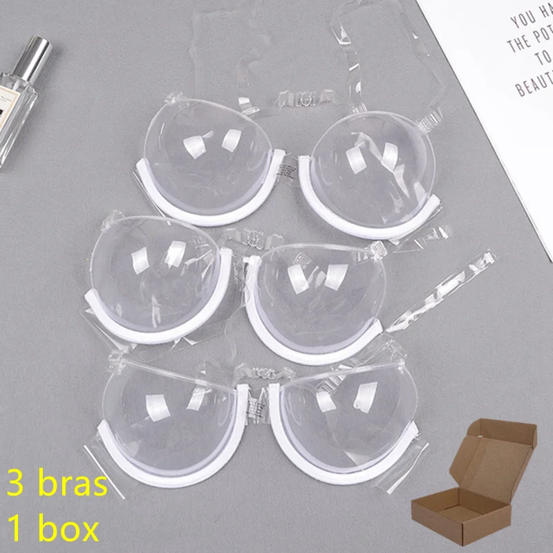 3 bras 1 box 1-3 шт., невидимый бюстгальтер с картонной коробкой, специальный пластиковый бюстгальтер с прозрачными бретельками три четверти, женские сексуальные прозрачные бюстгальтеры, Прямая поставка - Цвет: 3 bras 1 box