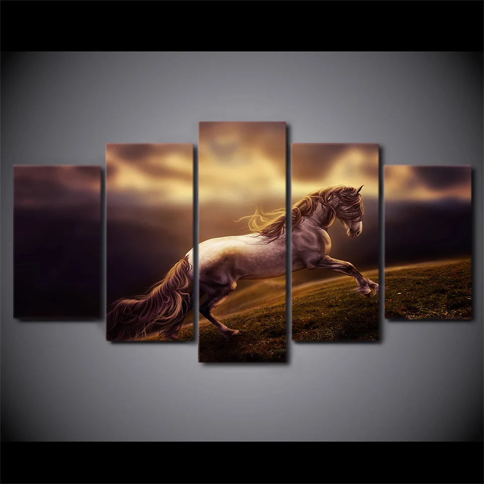 Современный домашний декор HD печатных Wall Art Холст Плакат рамка 5 шт. бег конь