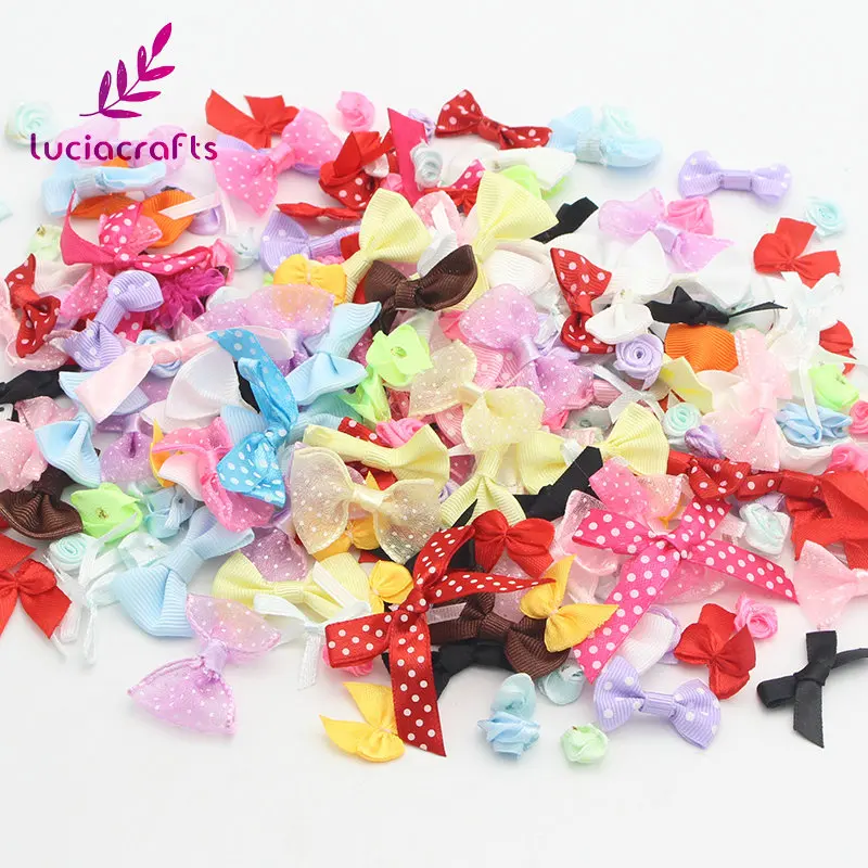 Lucia crafts, 20 г/лот, случайный микс, бант/цветы/розетка, для девочек, бутик, мини лента, бант для волос, сделай сам, аксессуары для одежды, B1202