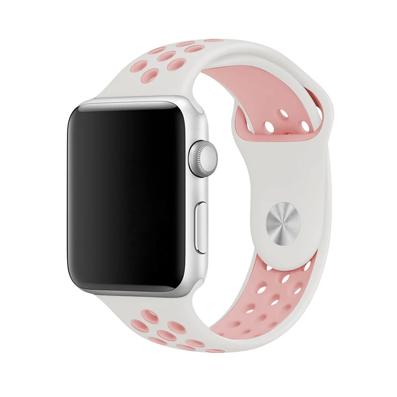 Силиконовый ремешок для часов серый с желтым 40 для Apple Watch Series 4 спортивный ремешок 44 мм наручный ремешок 38 мм 42 мм для Iphone часы - Цвет ремешка: White with pink