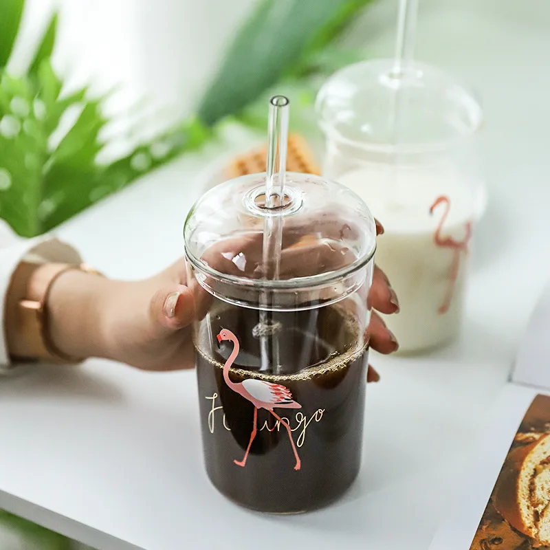 Стакан с Фламинго кружка соломинкой и крышкой фруктовый салат сок смузи пиво