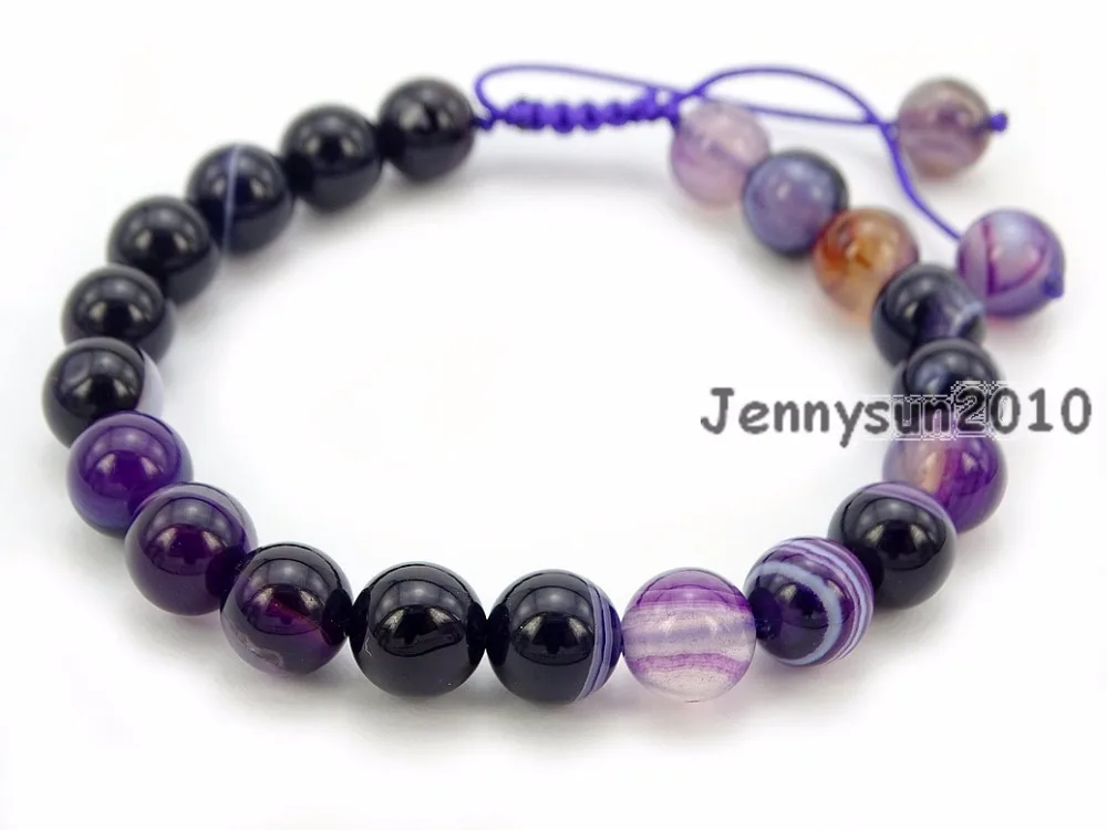 

Handmade 8mm Adjustable Natural Purple Stripe Ag-ate Gems Stone Round Beads Bracelet Healing Reiki 5 Strands/Pack