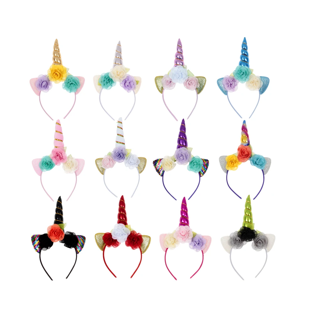 Yundfly Boutique Kids Party Unicorn Horn Headband Leaf Flower Hair Band Girls Headwear Birthday Gift Accessories | Мать и ребенок