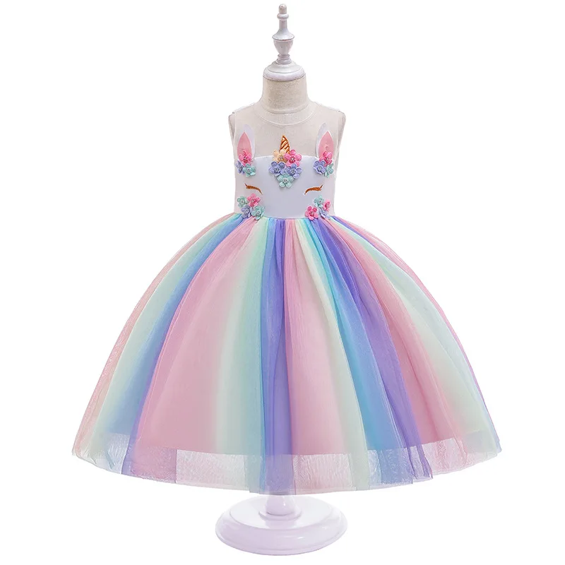Girls Unicorn Rainbow Pony Costumes Princess Girl Tutu Tulle Dresses With Headband Set for Kids Birthday Theme Party Cos | Детская
