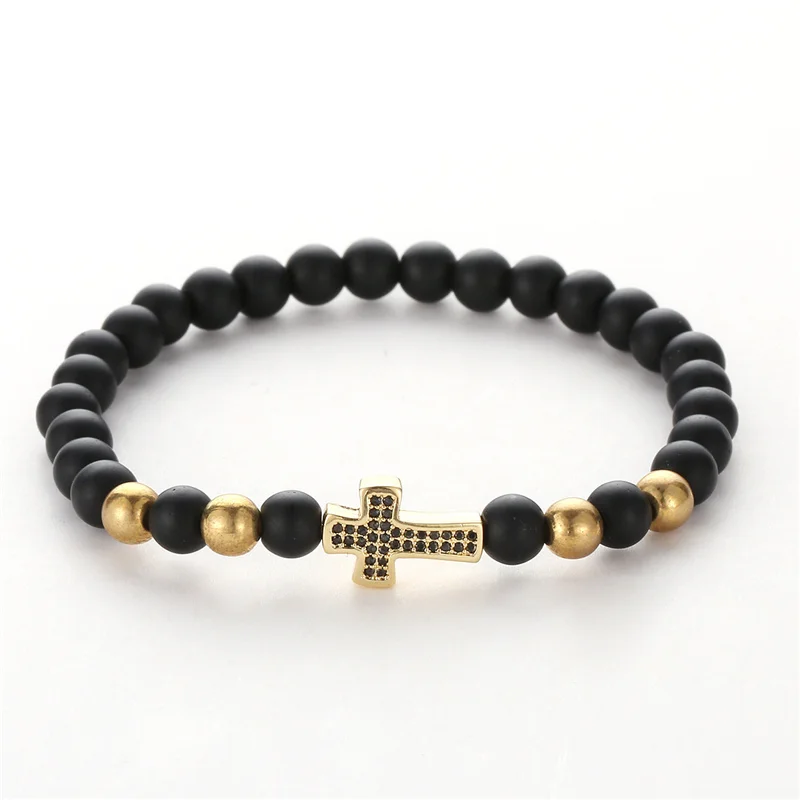 Janeyacy Brand Bracelet Fashion 6mm Natural Stone Beads Women Black Frosted Zircon CZ Men Pulseras TZ667 | Украшения и аксессуары