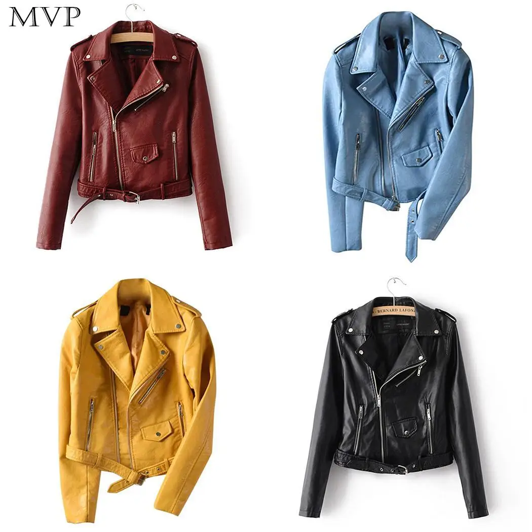 Новая модная женская Повседневная однотонная куртка из искусственной кожи на