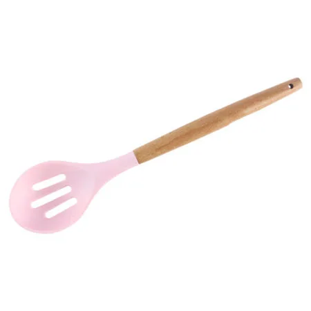 Slotted Spoon Pink 1 шт. силиконовая деревянная ложка для супа, лопатка, щетка, скребок, паста, сервер, яичный венчик, кухонные инструменты, кухонные принадлежности, зеленый/черный - Цвет: Slotted Spoon Pink