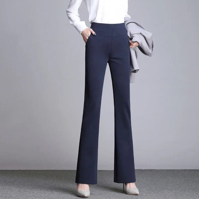 navy blue SymorHouse хит офисный женский классический деловой костюм с высокой талией расклешенные брюки черные широкие брюки стрейч офисные женские рабочие брюки - Цвет: navy blue