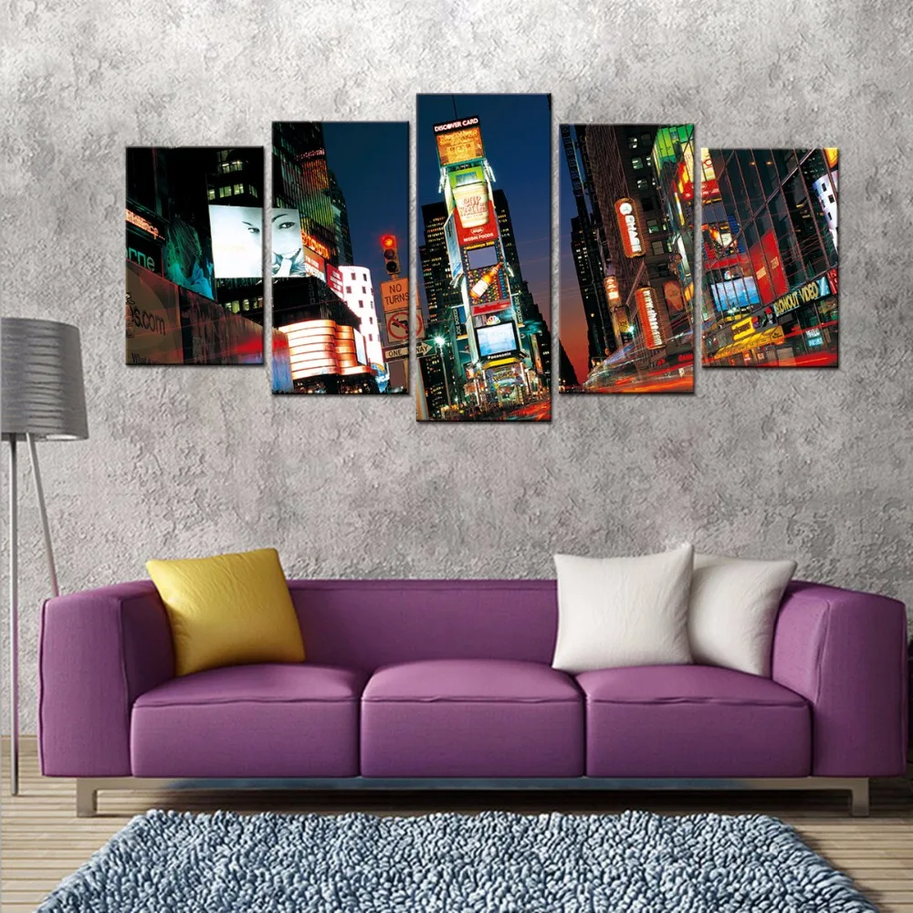 Городской пейзаж настенные принты 5 панелей современный городской фотографии