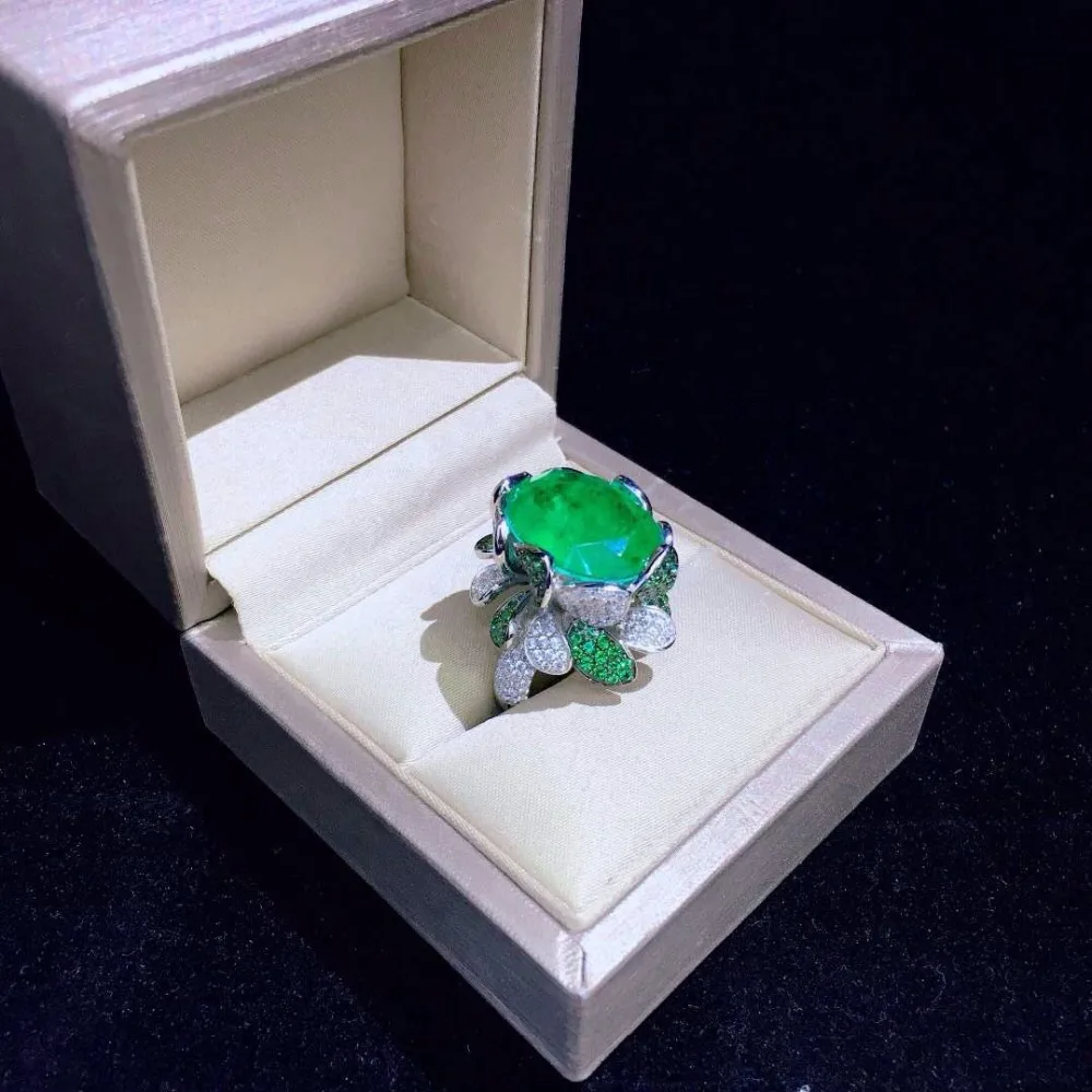 Qi Xuan_Vintage овальное зеленое кольцо женское S925 посеребренное Белое золото инкрустированное иностранное импортное зеленое кольцо для банкета
