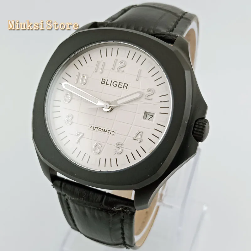 Новые модные роскошные брендовые черные часы BLIGER 40 мм сапфировое стекло серебряный циферблат с датой автоматические мужские часы 2903