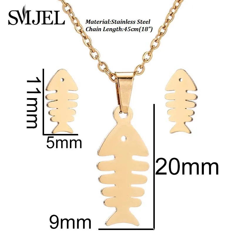 fish Set SMJEL, Простые Ювелирные наборы из нержавеющей стали, полый круг, Сердце, звезда, подвески, ожерелье s, для женщин и мужчин, повседневное ожерелье, колье, бижутерия - Окраска металла: fish Set