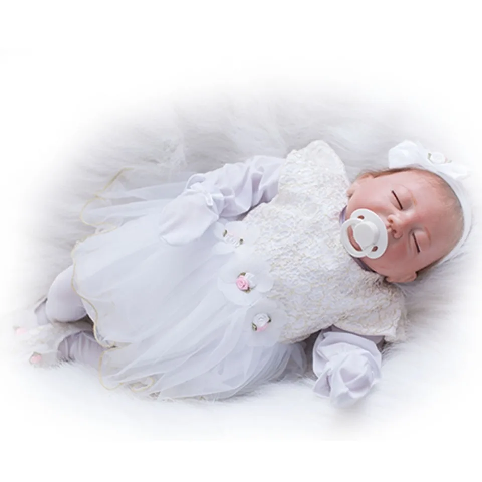 Реалистичные куклы Reborn Baby, 20 дюймов, 50 см, мягкие силиконовые детские куклы, выглядят по-настоящему спящими, Bebe Alive, одежда для девочек, белое платье, комплекты