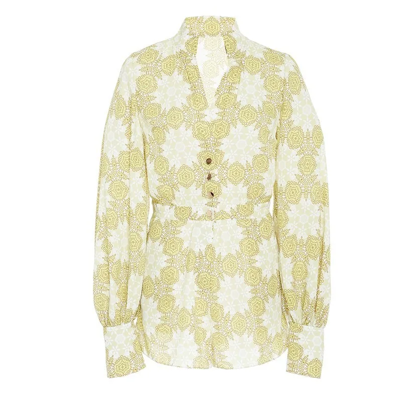 CHICEVER Лето Винтаж принт для женщин костюм из двух предметов V образным вырезом