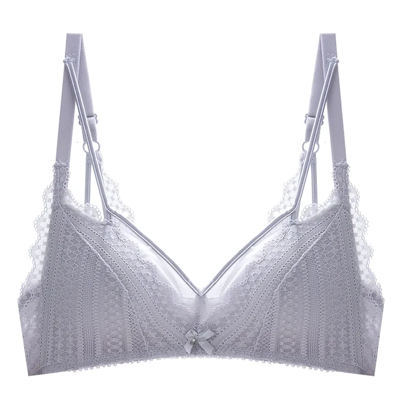 grey bra Meizimei комплект с бюстгальтером, тонкое кружевное короткое сексуальное белье, цветочный бюстгальтер, бюстгальтер для молодых девушек, бюстгальтер для женщин, супер пуш-ап трусики, маленькая грудь - Цвет: grey bra