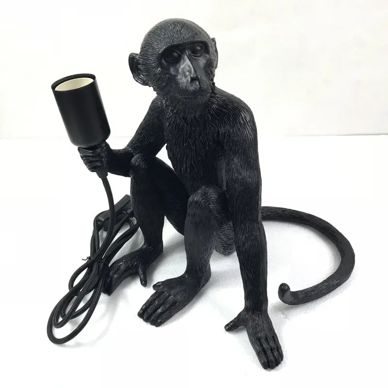 Table Lamp Современная Смола черная лампа в форме обезьяны в стиле лофт пеньковая веревка черная лампа в форме обезьяны люстры освещение подвесные потолочные светильники - Цвет абажура: Table Lamp