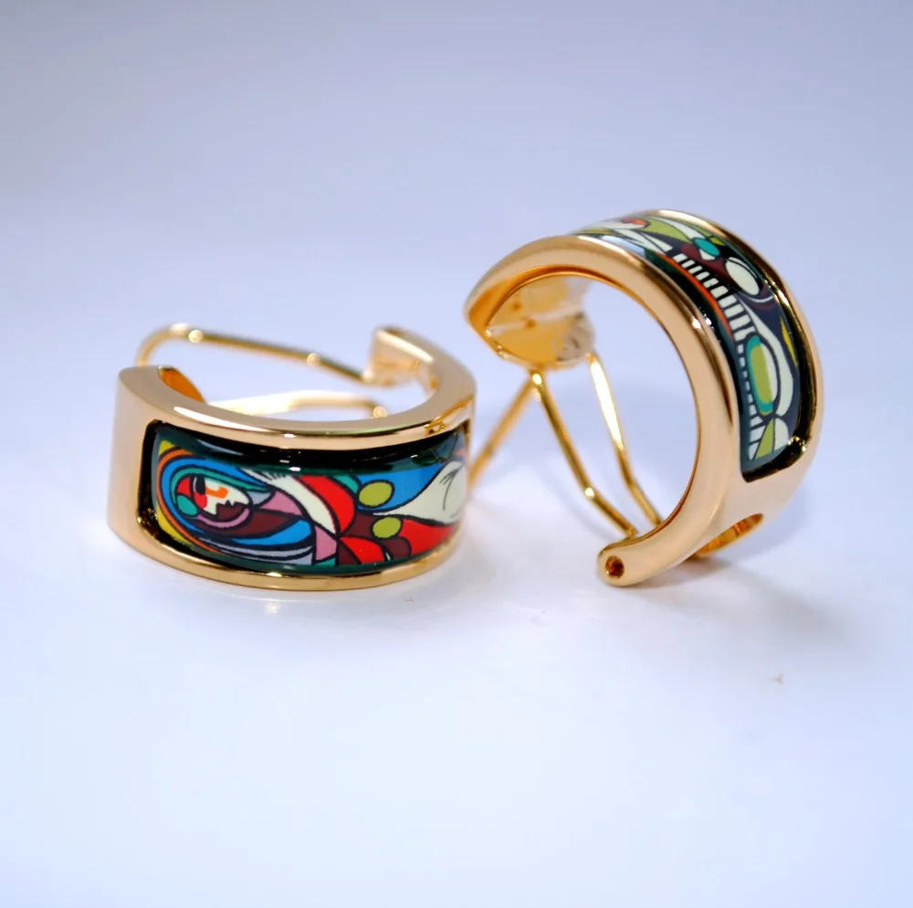

Cloisonne hand-painted enamel color European-style ear buckle