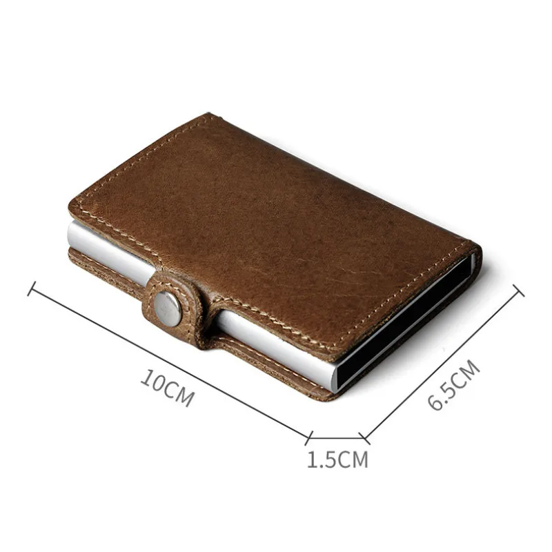 Genuine Leather Men Aluminum Wallet Back Pocket ID Card holder RFID Blocking Mini Magic Wallet Automatic Credit Card Coin Purse