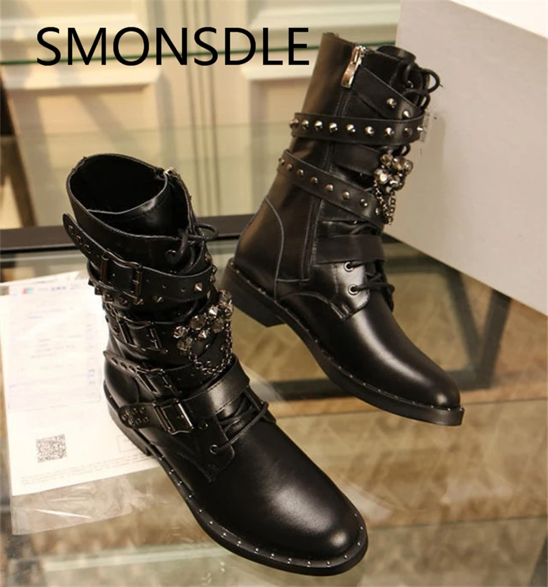 2018 Популярные Демисезонные женские ботильоны из натуральной кожи черного цвета