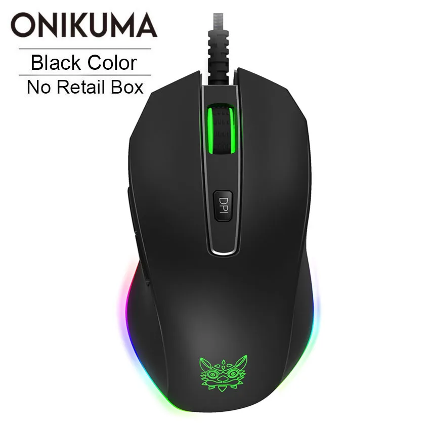 ONIKUMA CW60 8000 dpi Проводная игровая мышь Мыши 6 кнопок дизайн дышащий светодиодный цвет для геймера PC MAC - Цвет: Black No Retail Box