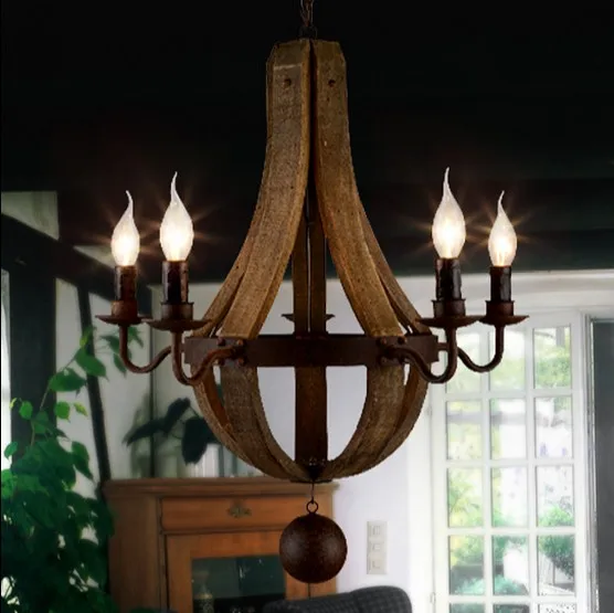 Американский Лофт стиль деревянный Droplight креативный ретро LED Chandeiler для гостиной
