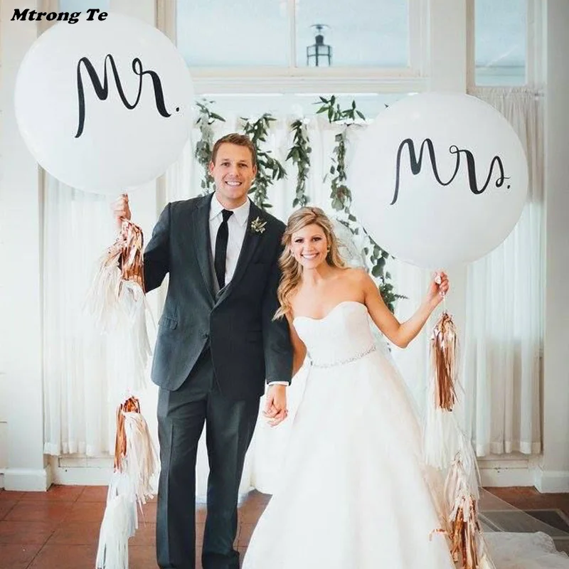 10 шт. 36 дюймов круглый белый Принт Mr & Mrs Свадебные украшения латексные воздушные