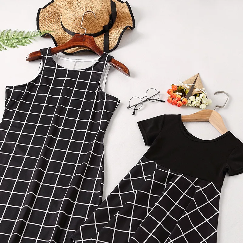 Черное платье для мамы и дочки одинаковые комплекты семьи vestiti mamma e figlia Семейные