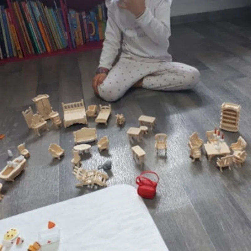 

34 Pcs/Set 3D Wooden Miniature Puzzle Dollhouse Furniture Model Mini Puzzle Toys for Children Gift