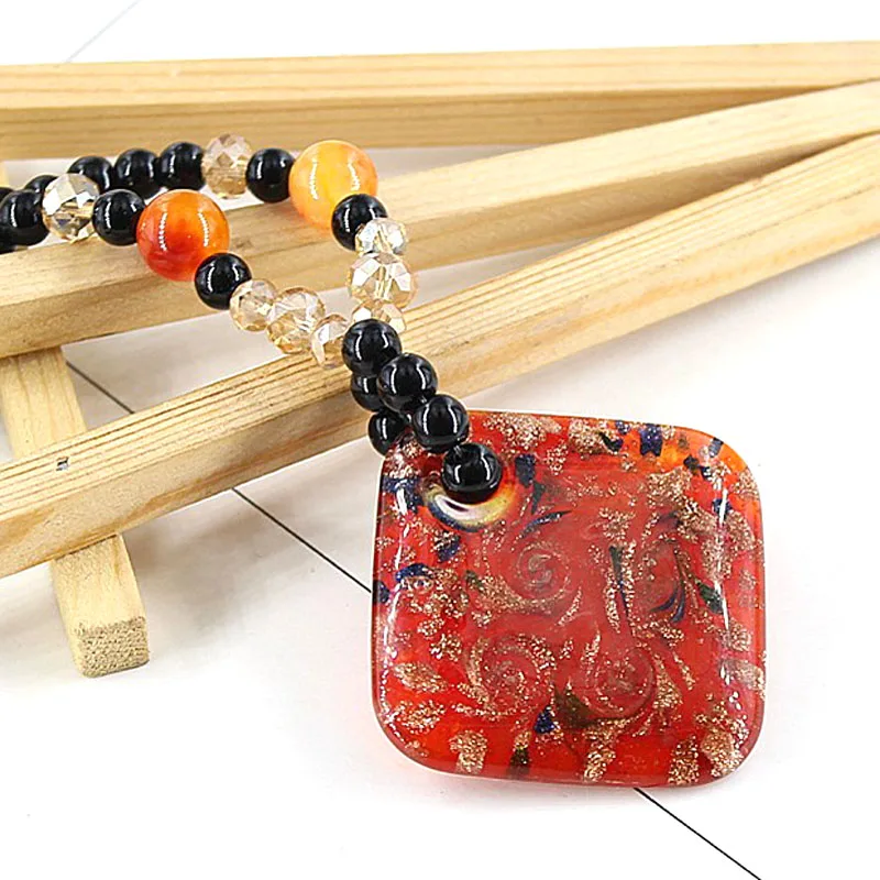 Стеклянное ожерелье 11 видов Женская безопасная пуговица квадратные стеклянные