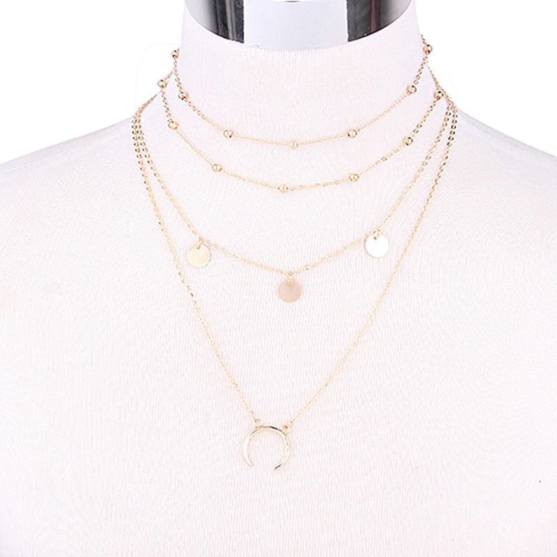 2019 модное ожерелье с многослойной луной золотой кулон женское Ретро милое