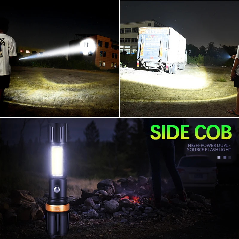 T6+ COB светодиодный фонарик с usb зарядкой водонепроницаемый масштабируемый 5 режимов Алюминиевый Электрический фонарь 18650